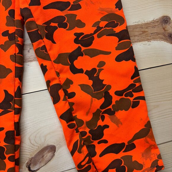 Vintage Hunting Pants 36x32 Orange Blaze Camo Camouflage Single Needle IDEAL Zip - Picture 3 of 12